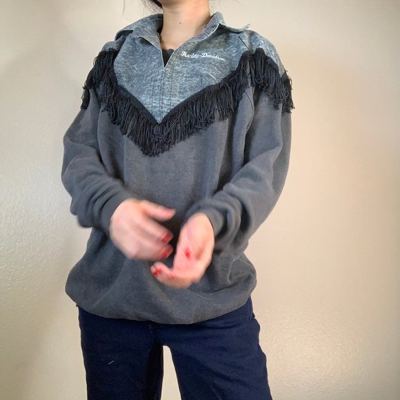 Vintage Patchwork Fringe Sweatshirt - Picture 5 of 5